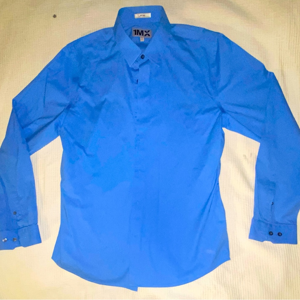 1MX Blue Fitted Dress Shirt 16-16.5
